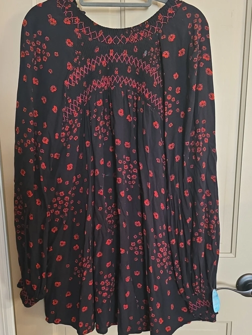 Free People Black Midi Skirt with Red Floral Print